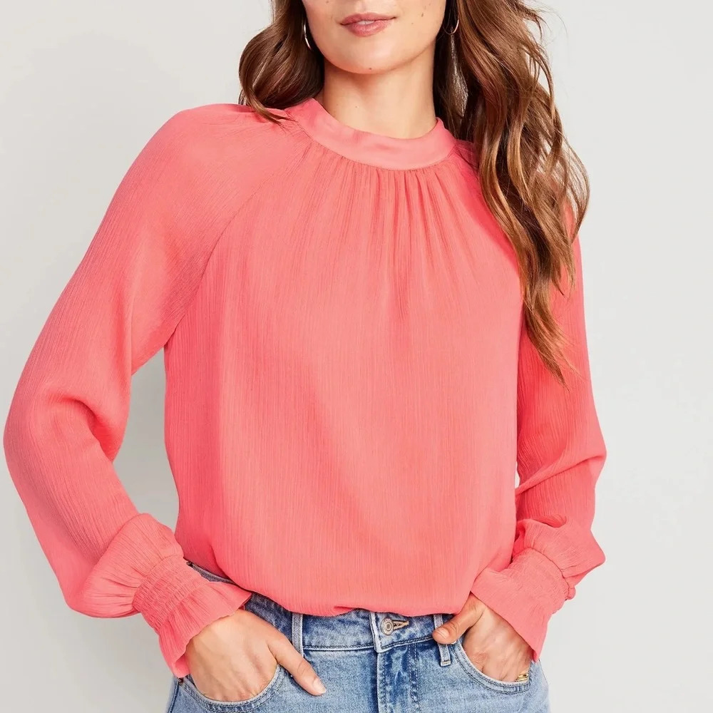 OLD NAVY Shirred Mock-Neck Tie-Back Blouse Size 2XL NEW